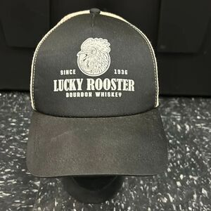 Lucky Rooster Bourbon Whiskey Snapback Trucker Hat Cap Black Front, Mesh back